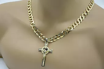 Italian yellow 14k gold Catholic cross & gourmette chain