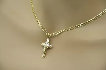 Italian yellow 14k 585 gold Catholic cross & gourmette chain 11,8g