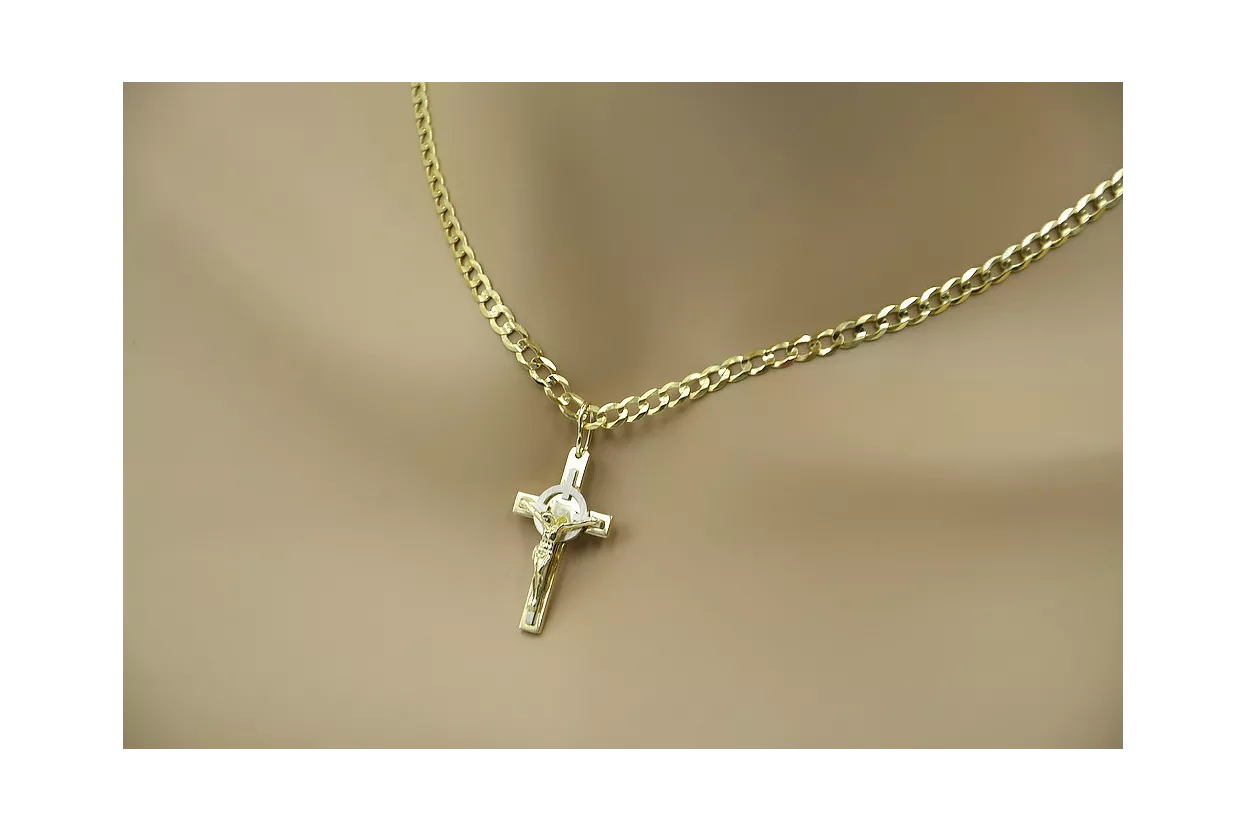 Cruz de oro con una cadena ★ zlotychlopak.pl Intento de oro 585 333 ¡★ Precio bajo!