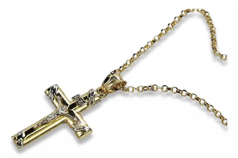 Iellow blanc 14k en or croix catholique & chaîne d’ancrage ctc002yw&cc003y