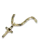 Italian yellow white 14k gold Catholic cross & chain