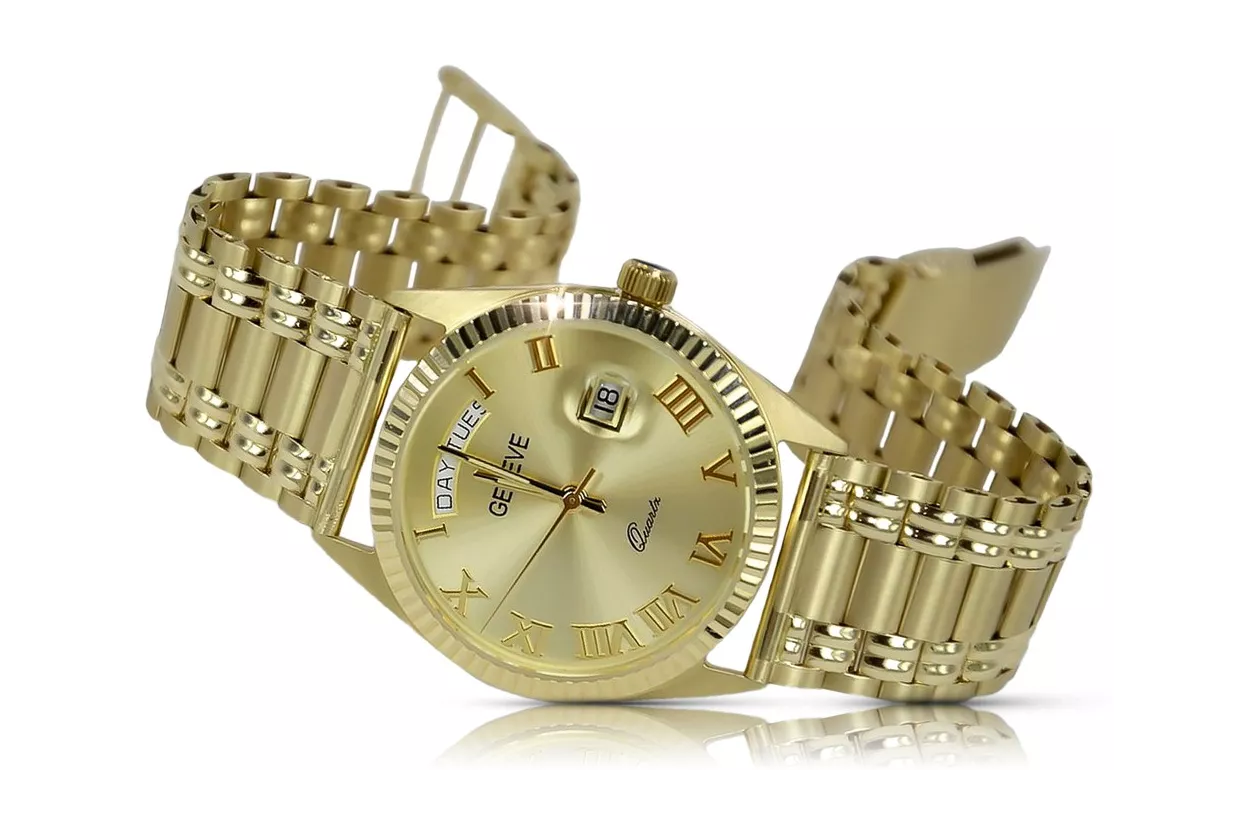 Gold men's watch Geneve ★ zlotychlopak.pl ★ Gold purity 585 333 Low Price!