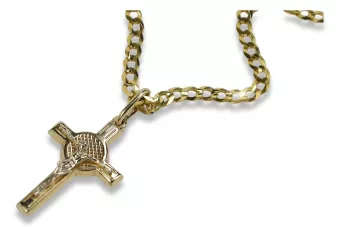 Italian yellow 14k gold Catholic cross & Gourmette chain