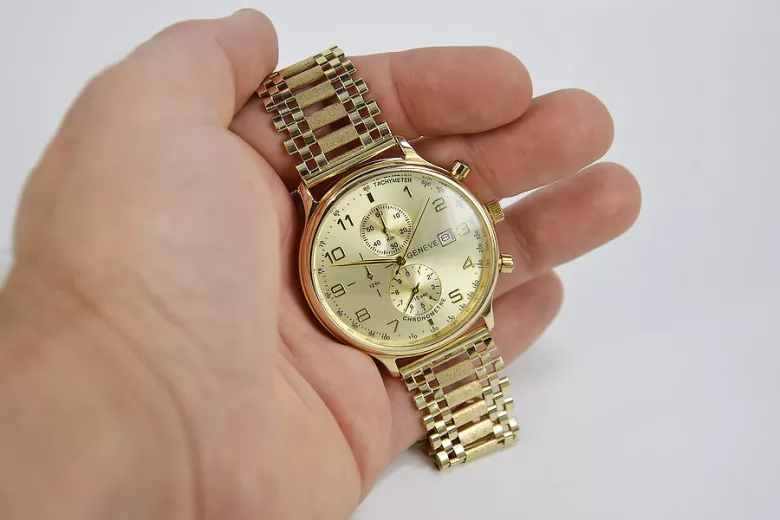 желтый 14k 585 золото мужские часы Geneve mw005y&mbw010y