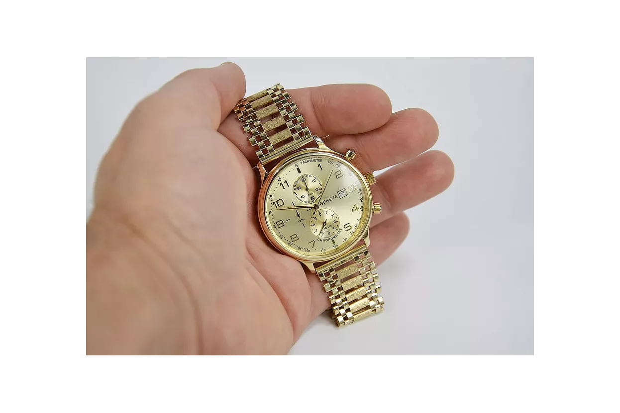 Reloj de hombre amarillo 14k 585 oro Geneve mw005y&mbw010y