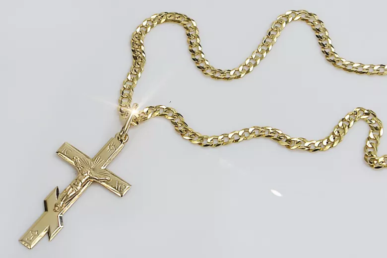 Gold Orthodox Cross Anhänger & Gurmeta 14k Goldkette oc001y&cc001y