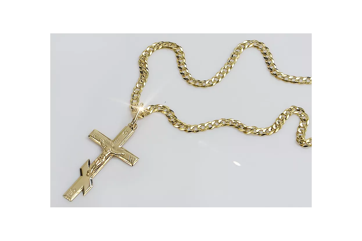 Gold Orthodox Cross Anhänger & Gurmeta 14k Goldkette oc001y&cc001y