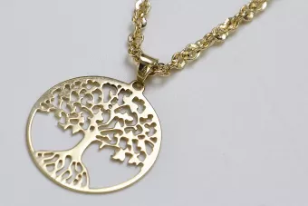 Pendentif moderne en or italien arbre porte-bonheur & chaîne Singapour