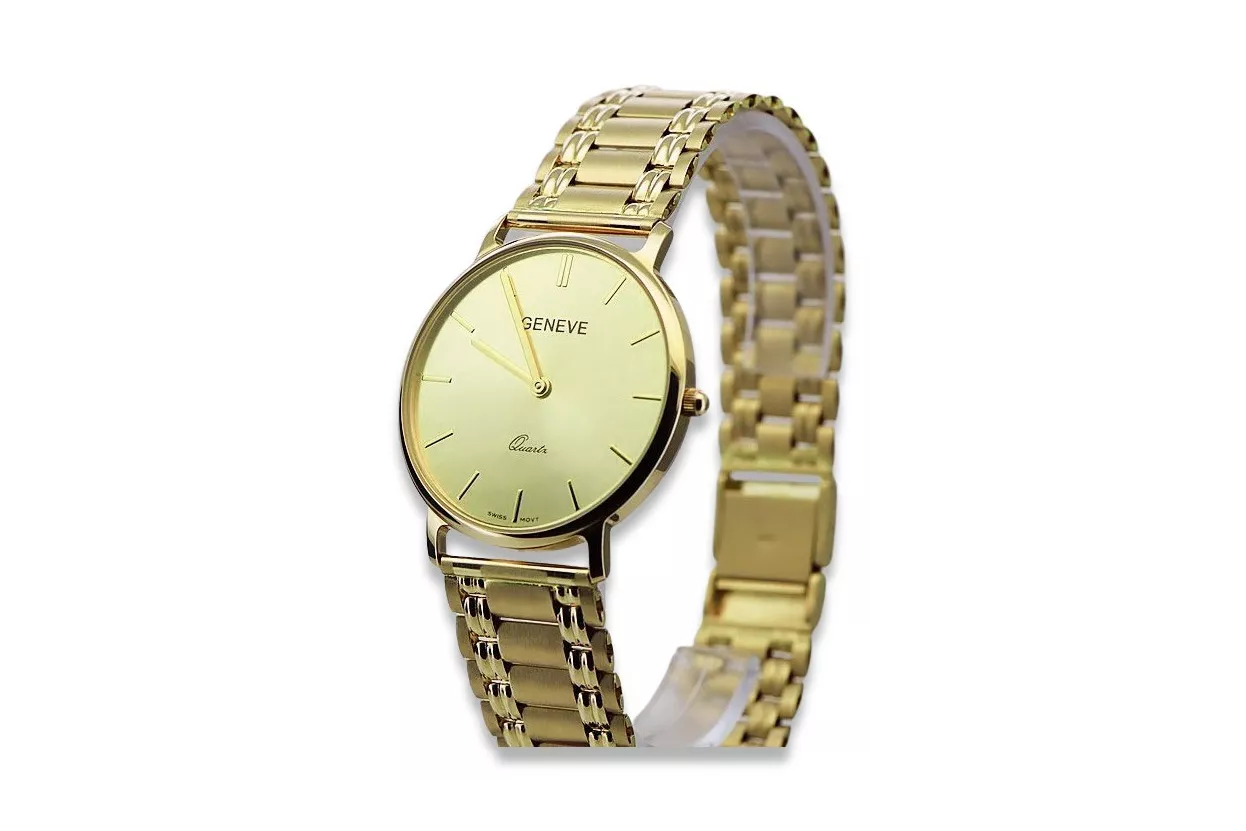 Gold men's watch Geneve ★ zlotychlopak.pl ★ Gold purity 585 333 Low Price!