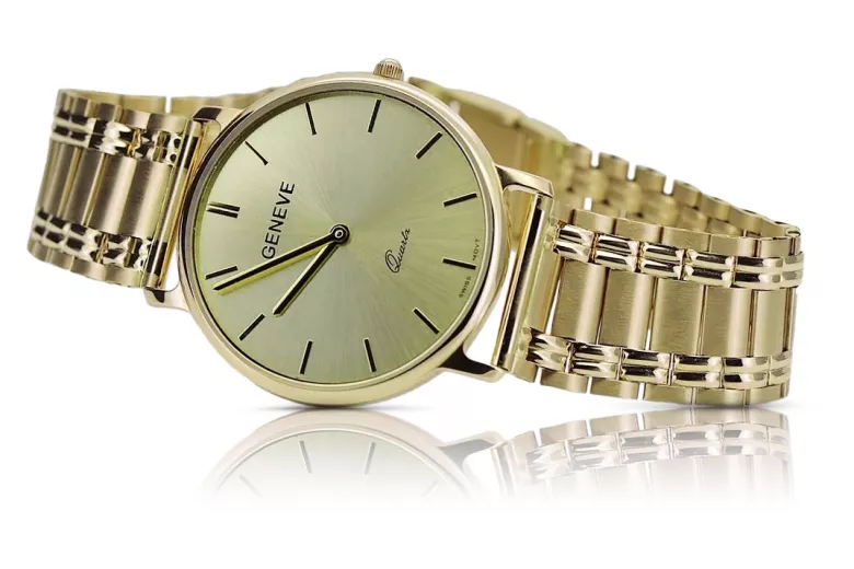 Gold men's watch Geneve ★ zlotychlopak.pl ★ Gold purity 585 333 Low Price!