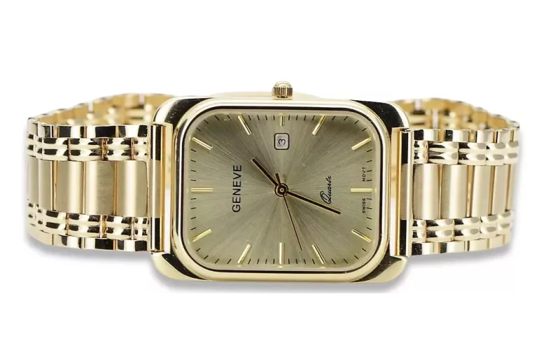 14k Gold Rectangular Men's Watch, Italian Quartz