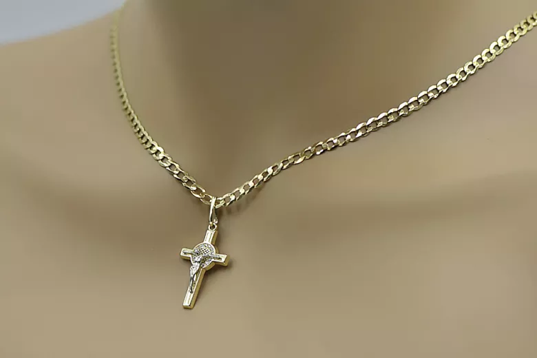 Yellow 14k gold Catholic cross & Gourmette chain ctc024yw&cc001y