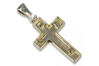 Yellow 14k gold Catholic cross pendant ctc026y