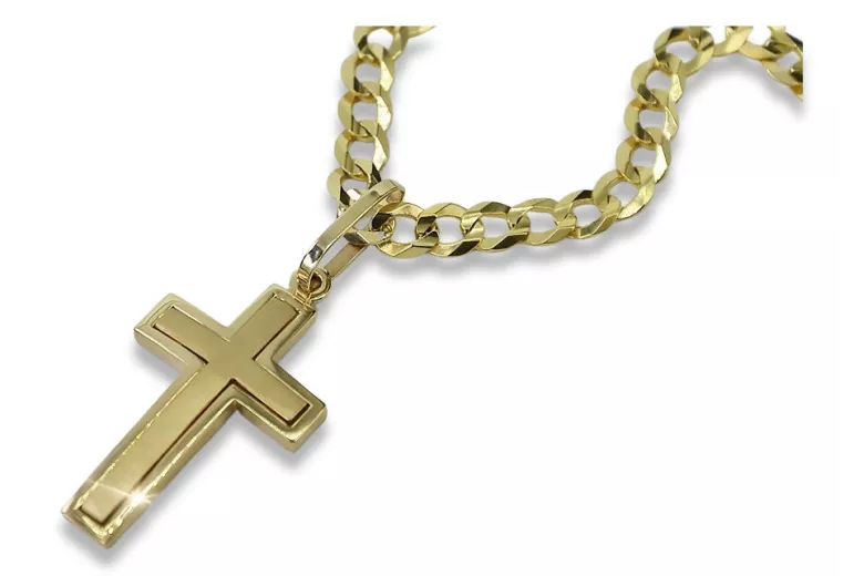 Croix catholique jaune 14 carats & chaîne gourmande ctc026y&cc001y