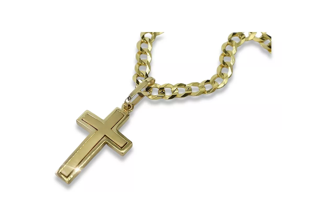 Croix catholique jaune 14 carats & chaîne gourmande ctc026y&cc001y