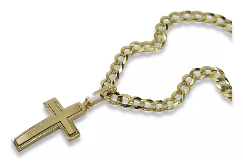 Yellow 14k gold Catholic cross & gourmette chain ctc026y&cc001y