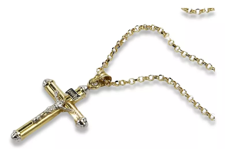 Italian yellow 14k gold Catholic Cross & Anchor chain