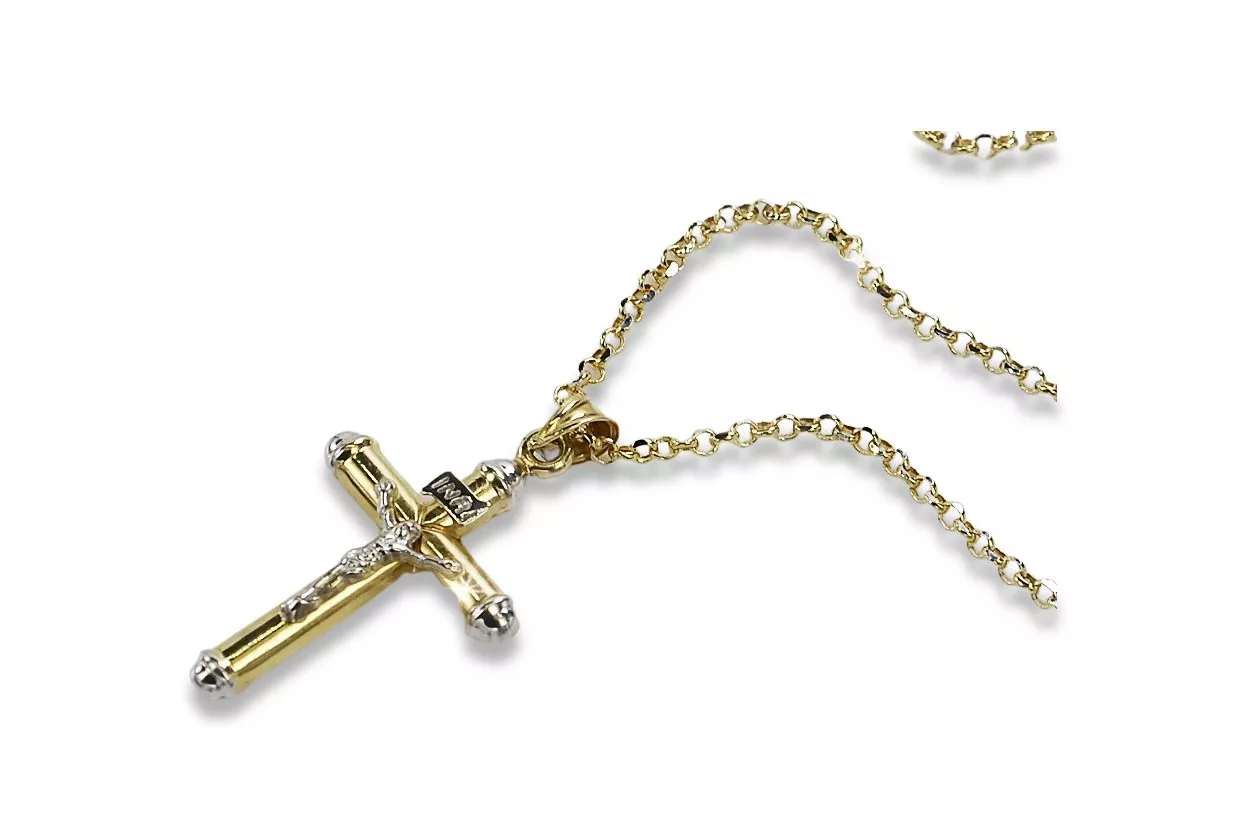 Italienische gelbe 14 Karat Gold Catholic Cross & Anchor Kette