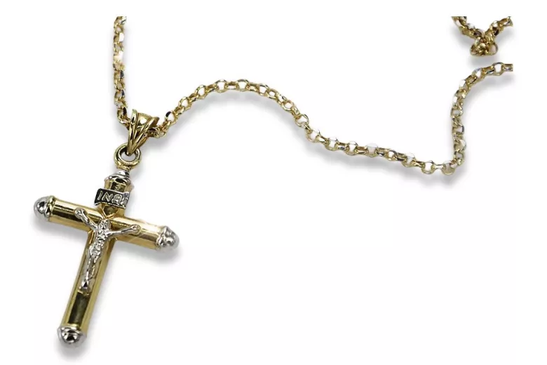 Italienische gelbe 14 Karat Gold Catholic Cross & Anchor Kette