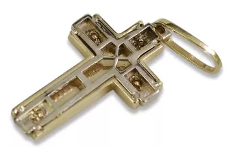 Italian yellow white 14k gold Catholic cross ctc025yw