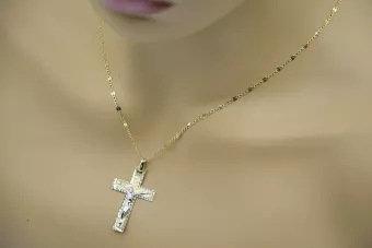 Italian yellow white 14k gold Catholic Jesus cross ctc003yw