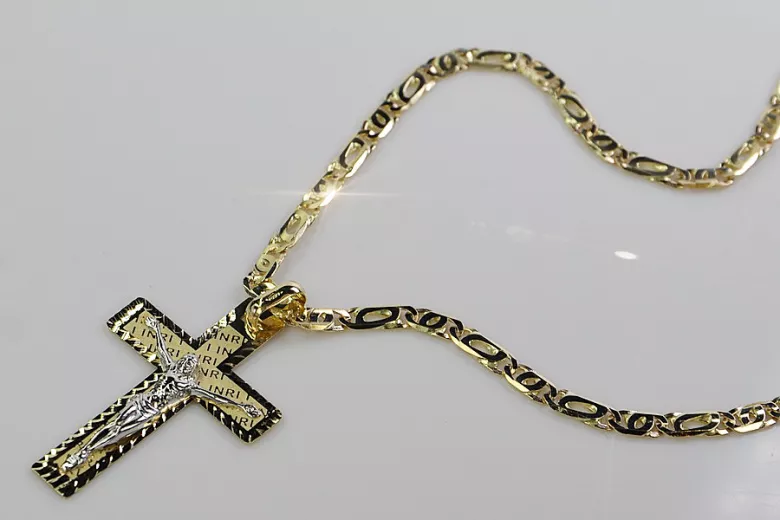 Italian yellow 14k gold Catholic cross & chain