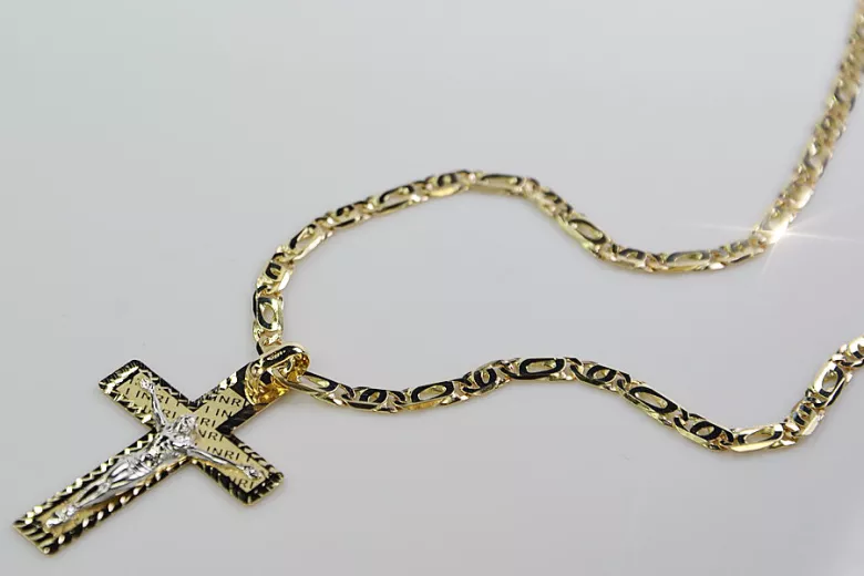 Italienisches gelbes 14 Karat Gold Katholisches Kreuz & Kette