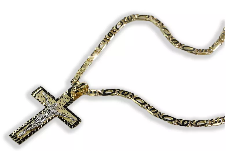 Croix et chaîne catholiques en or jaune italien 14 carats