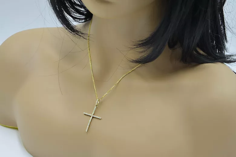 Italian yellow 14k gold Catholic Cross & Spiga chain ctc011y&cc035y