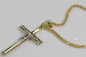 Italian yellow 14k gold Catholic Cross & Spiga chain ctc001y&cc036y