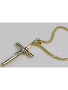 Croix catholique italienne en or jaune 14 carats et chaîne Spiga