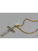 Croix catholique italienne en or jaune 14 carats et chaîne Spiga