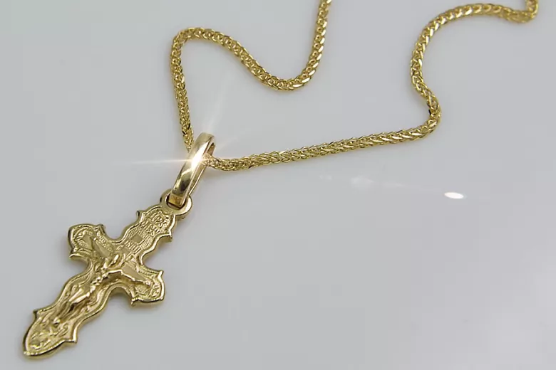 Cruz ortodoxa de oro con cadena ★ zlotychlopak.pl ★ Muestra de oro 585 333 Precio bajo