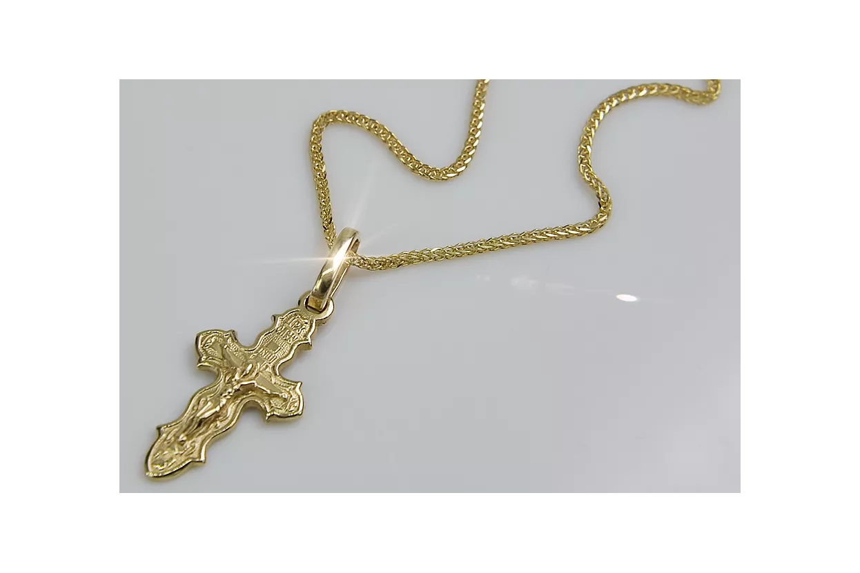 14 Karat Gold Orthodox Cross Anhänger & Spiga Goldkette oc014y&cc036y