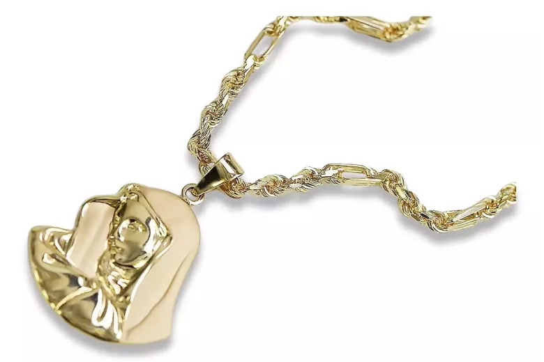 Medaillon der Mutter Gottes & Corda Figaro 14 Karat Goldkette pm004y14&cc004y55