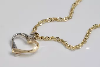 Italian 14k 585 gold modern heart pendant & Rope chain cpn013ywS&cc074y