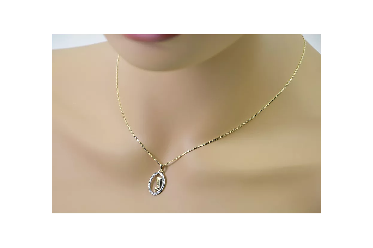 Italian galben 14k aur Mary medalion pictograma pandantiv pm011y