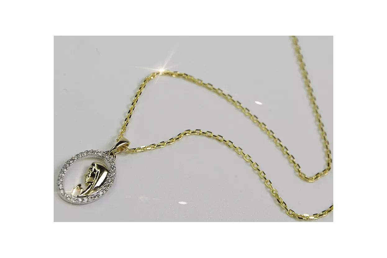 Médaillon de la Mère de Dieu en or 14 carats et chaîne d’ancre pm011y&cc003y