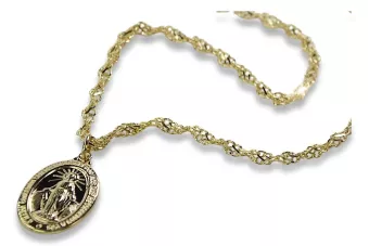 Mother of God medallion & Snake 14k gold chain pm006y&cc076y