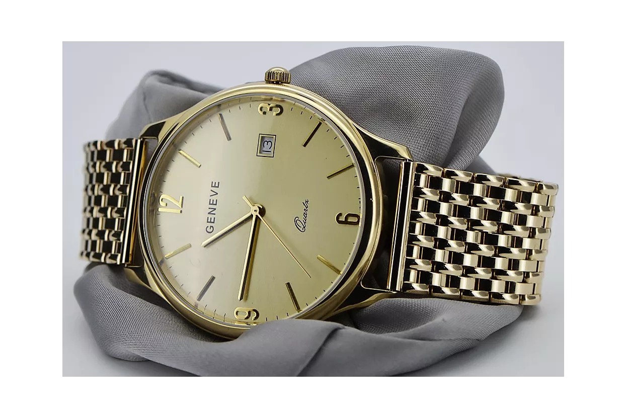 Gold men's watch Geneve ★ zlotychlopak.pl ★ Gold purity 585 333 Low Price!