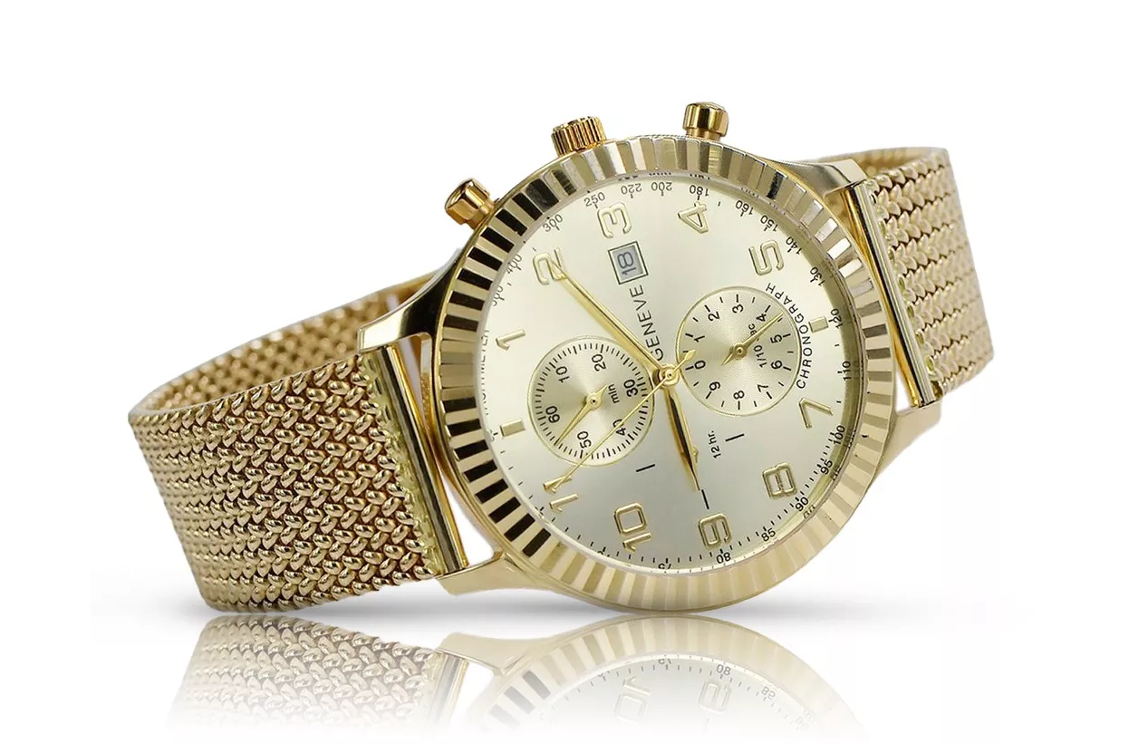 Gold men's watch Geneve ★ zlotychlopak.pl ★ Gold purity 585 333 Low Price!