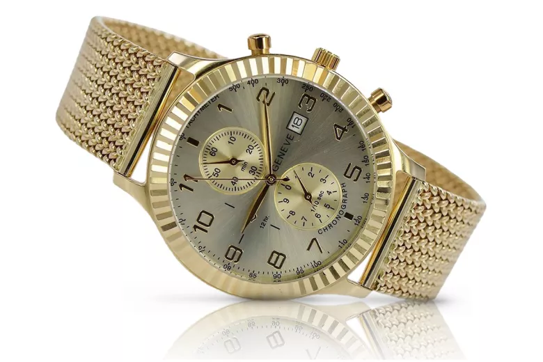 Дамски златен часовник с унисекс гривна 14k 585 Geneve mw007y&mbw014y-f