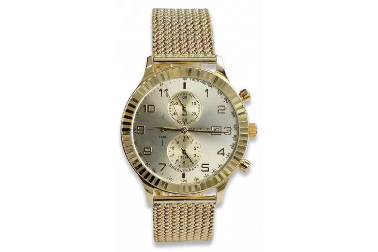 Gold men's watch Geneve ★ zlotychlopak.pl ★ Gold purity 585 333 Low Price!