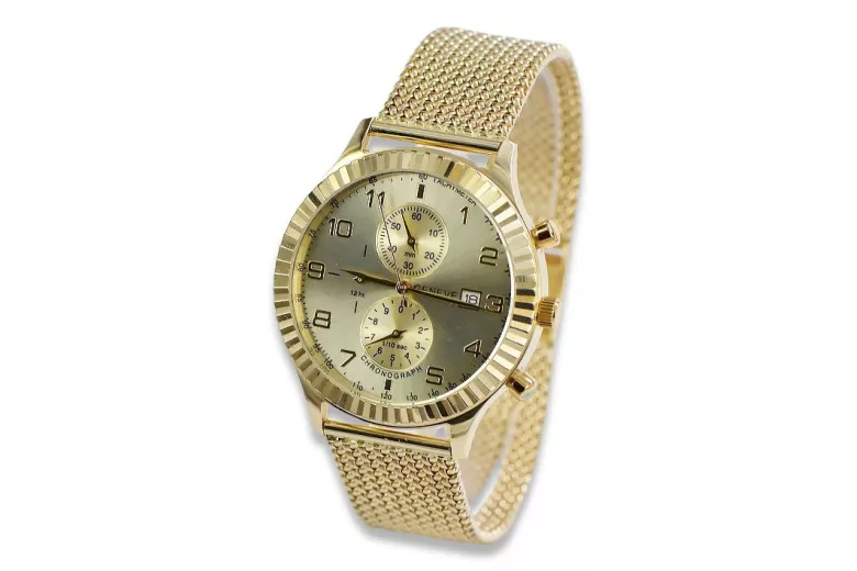 Дамски златен часовник с унисекс гривна 14k 585 Geneve mw007y&mbw014y-f