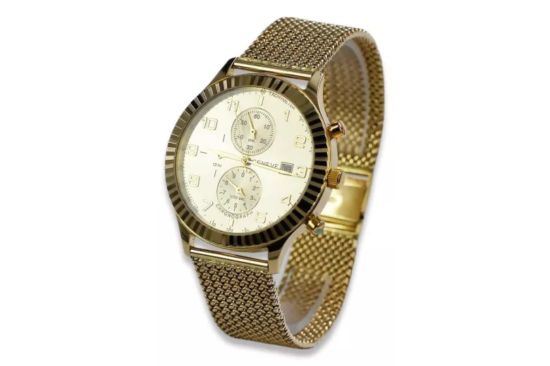 Gold men's watch Geneve ★ zlotychlopak.pl ★ Gold purity 585 333 Low Price!