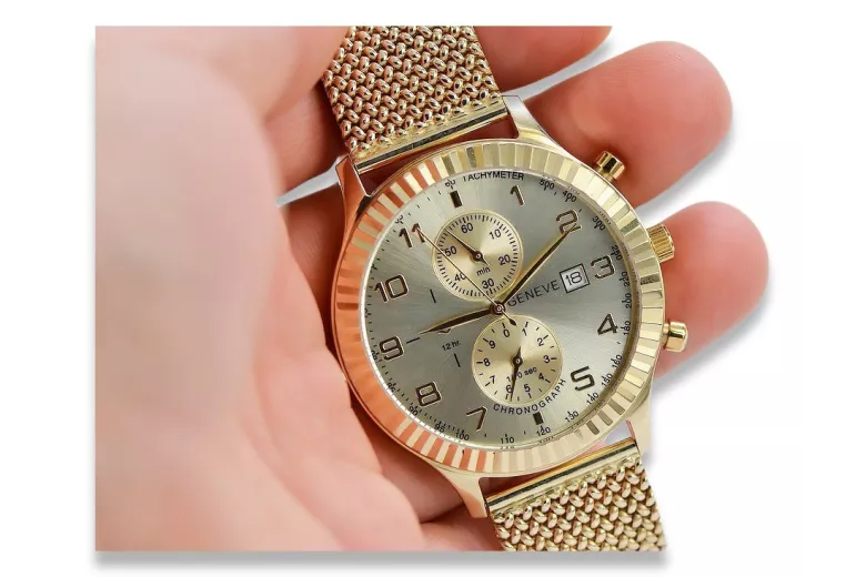 Reloj de mujer en oro con pulsera unisex 14k 585 Geneve mw007y&mbw014y-f