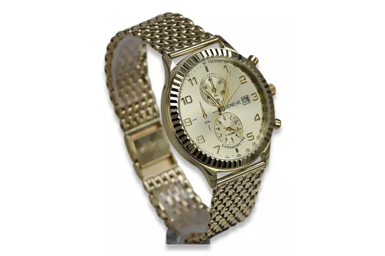 Złoty zegarek z bransoletą damski unisex 14k 585 Geneve mw007y&mbw013y-f