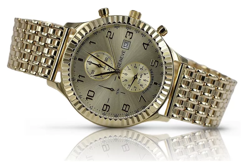 Złoty zegarek z bransoletą damski unisex 14k 585 Geneve mw007y&mbw013y-f