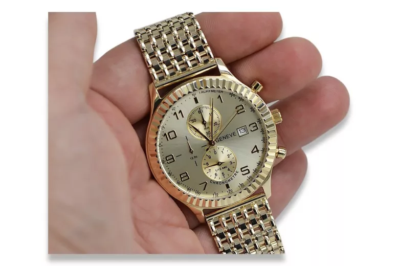 ceas de aur de damă cu brățară unisex 14k 585 Geneve mw007y&mbw013y-f