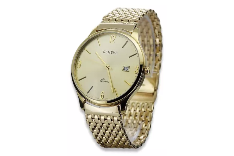 Goldene Herrenuhr Geneve ★ zlotychlopak.pl ★ Gold Reinheit 585 333 Niedriger Preis!